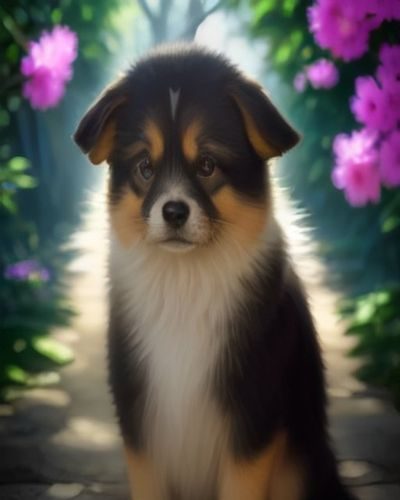 专业训犬师在户外草地上对母犬进行坐下指令训练，犬只神情专注、画面阳光温暖