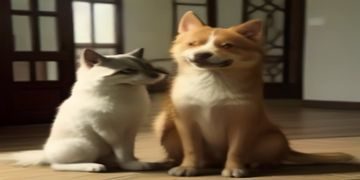 柴犬母犬在室内接受独处训练，画面展示主人离开后犬只安静趴着的状态，环境温馨整洁
