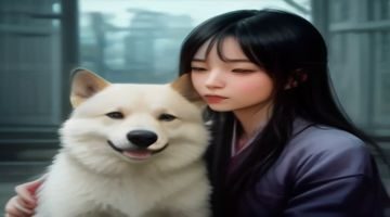 母犬在公园中与陌生犬只保持适当距离，主人手持零食进行脱敏训练，画面轻松自然